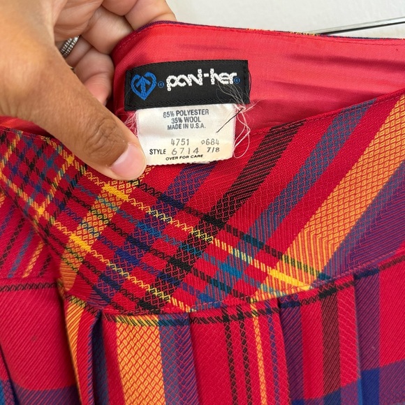 Vintage S - 80s Long Pleated Plaid Maxi Skirt High Waist Wool Blend Winter Small - Picture 6 of 7